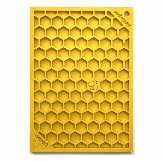 Yellow Honeycomb eMat lick mat with hexagonal textured surface for dog enrichment and anxiety relief