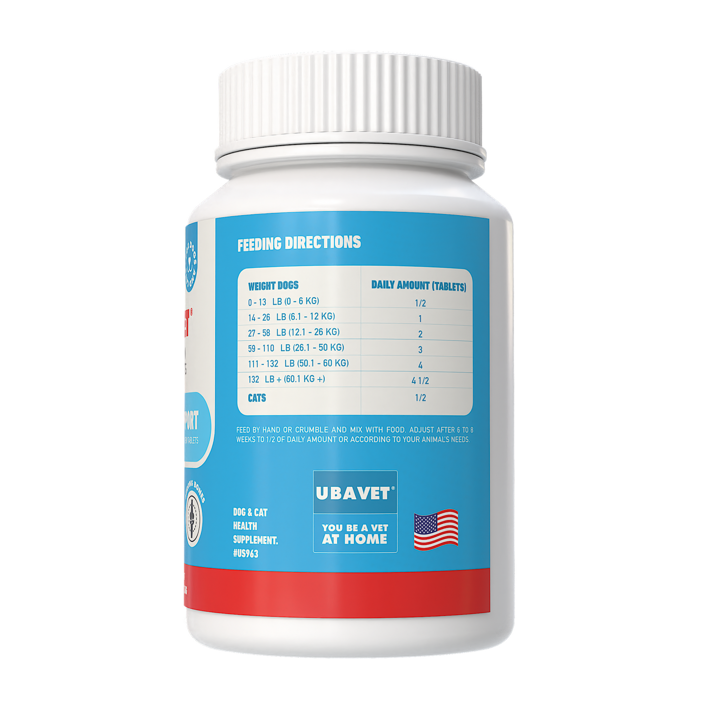 UBAVET Joint Support Advanced chew tablets for dogs and cats, promoting joint flexibility and cartilage strength.