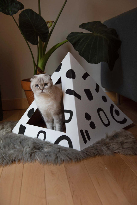 Doodle Cardboard Cat Pyramid - Stylish & Eco-Friendly Cat Hideaway