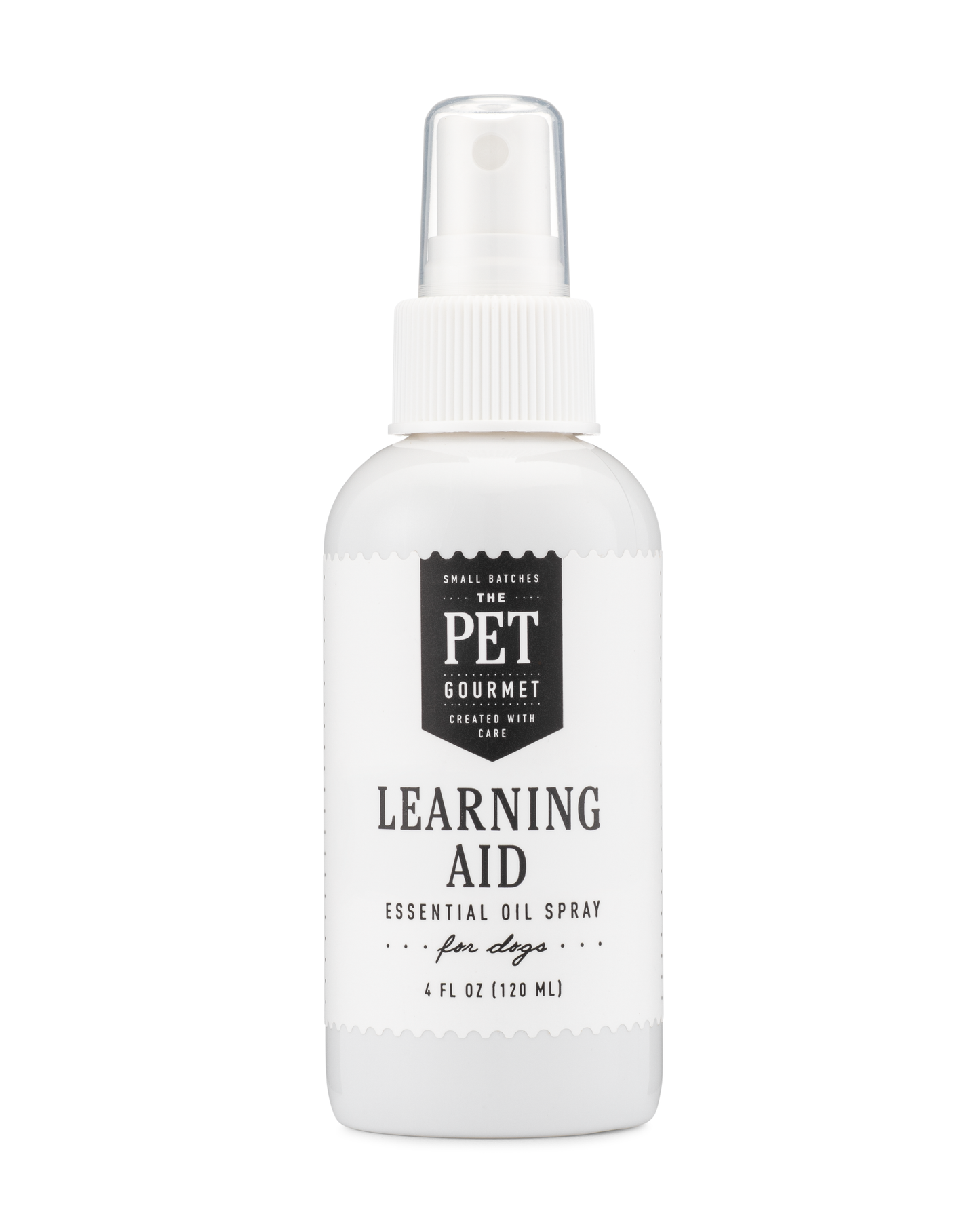 Bottle of Learning Aid Essential Oil Spray for Dogs promoting focus during training