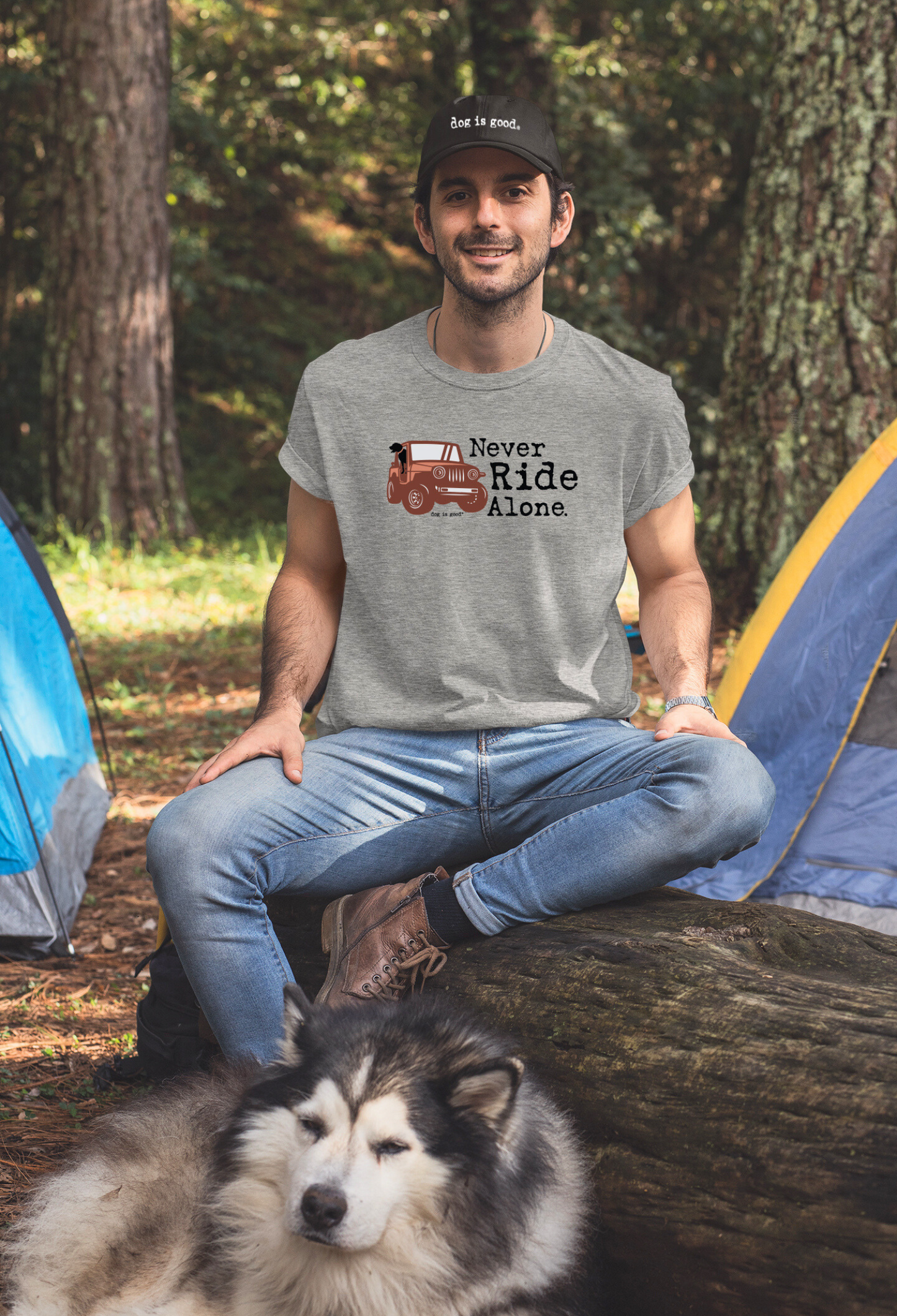 Never ride alone t-shirt with bold front print for outdoor enthusiasts and pet lovers