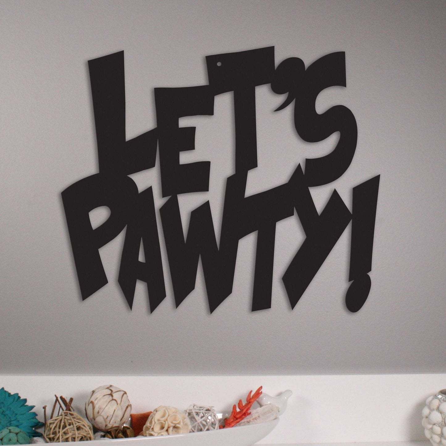 Let's Pawty! metal wall art featuring pet tribute, made from steel, 10x8 inches, outdoor durable decor