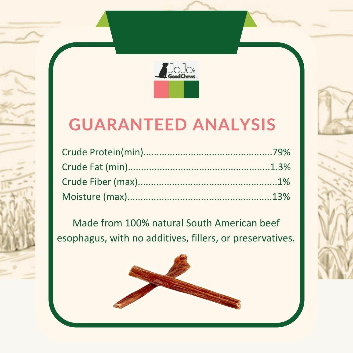 All-Natural Beef Gullet Stick dog treats made from 100% South American beef esophagus, high protein, low-fat healthy chews for dental and joint health.