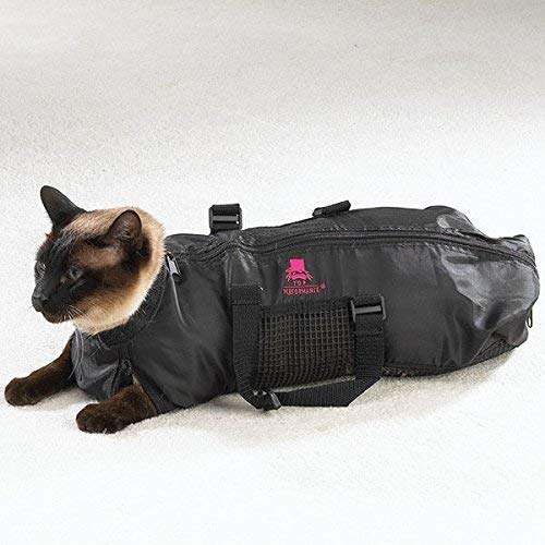 Black Cat or Dog grooming bag with mesh inserts for bathing and grooming small pets