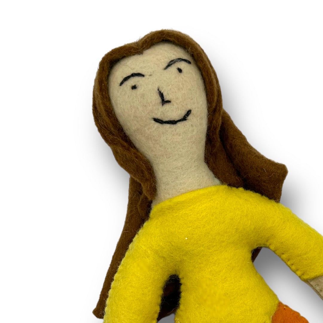 Prince and Princess Dog Felt Toys soft handmade wool blend dog toy with yellow dress and brown hair