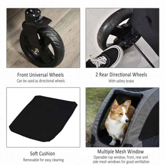 Foldable pet stroller with storage pocket and breathable mesh for medium dogs up to 121 lbs