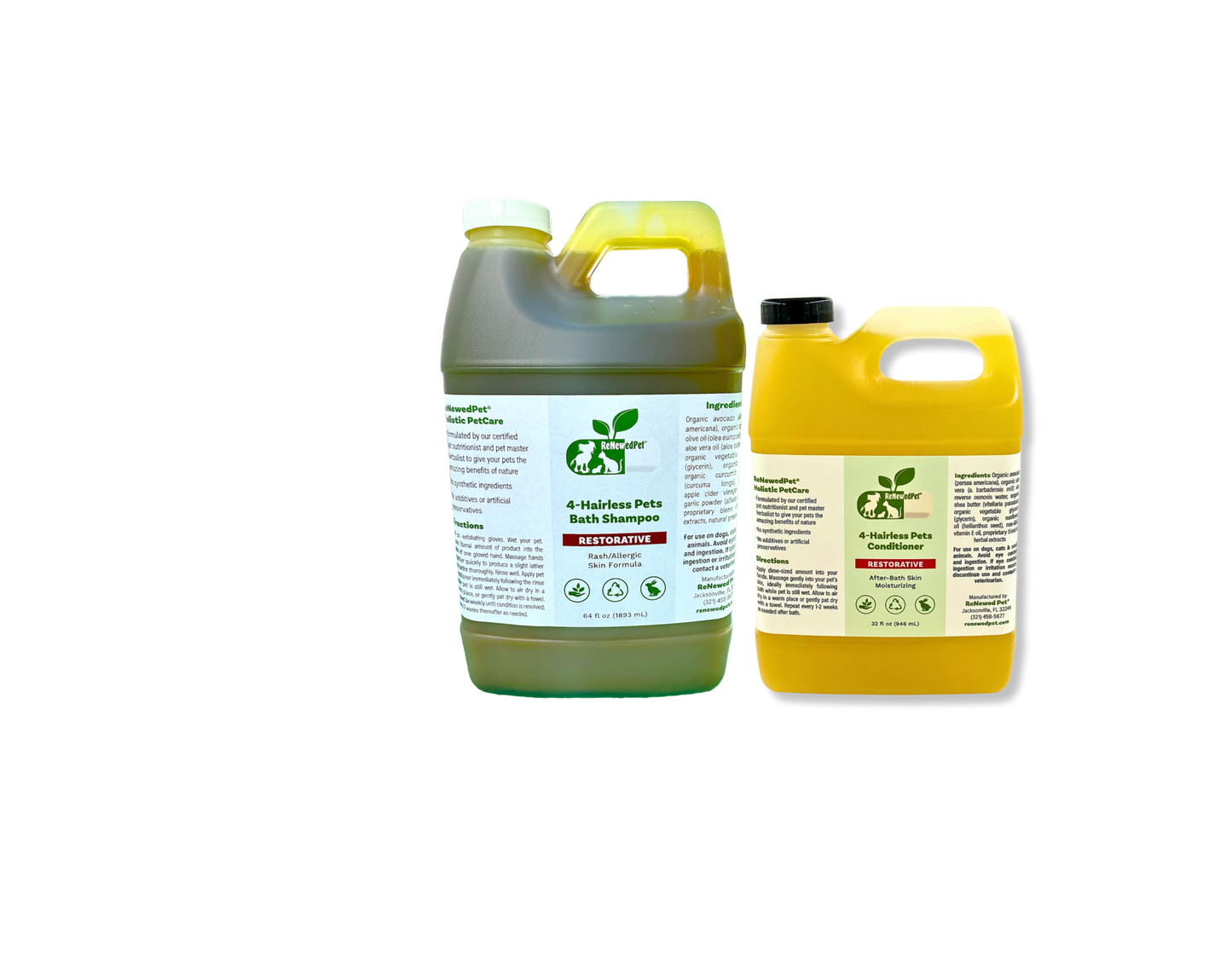 4-Hairless Pets Bath Shampoo and Conditioner natural organic restorative pet care set