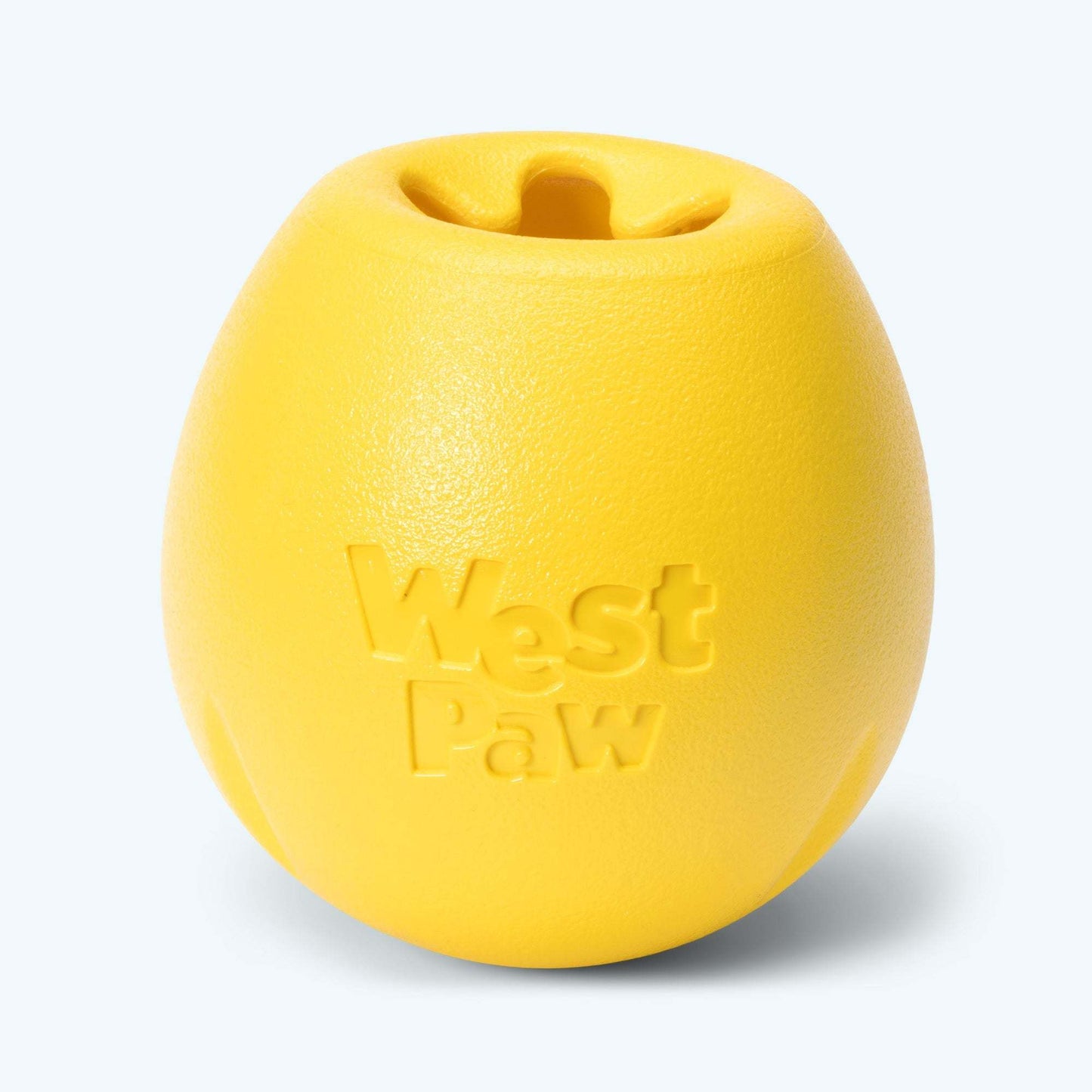 Zogoflex Echo Collection Rumbl dog toy with fish trap opening for dry treat dispensing and durable, bouncy design