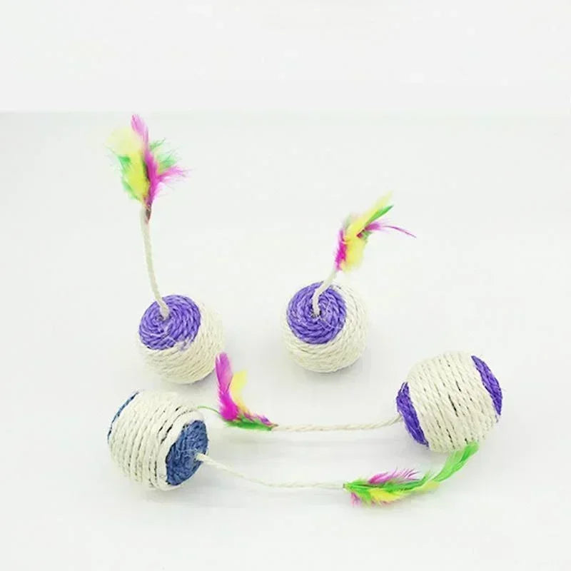 1Pc Sisal Cat Scratching Ball – Interactive Feather Toy for Kittens