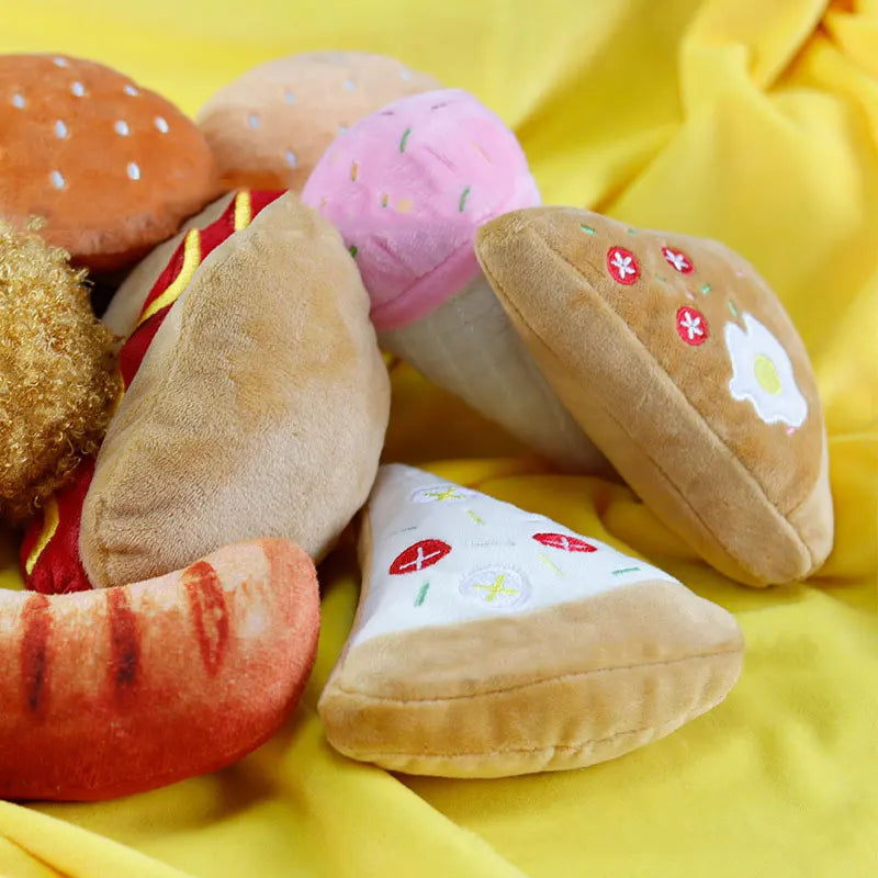 Plush Dog Toys - Squeaky Ice Cream, Fries & Hamburger Set