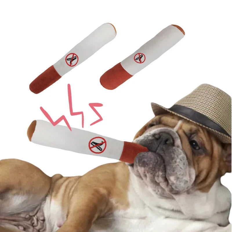Interactive Plush Dog Cigar - Squeaky Chew Toy for Small Dogs