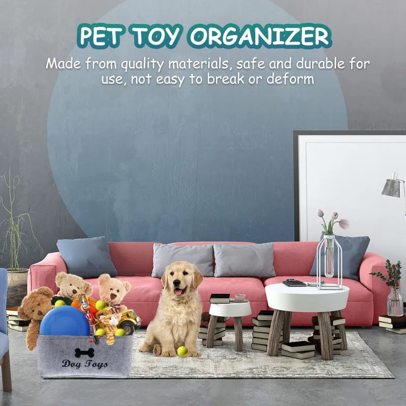 Dog Toy Storage Basket - Felt Organizer Bin for Pets