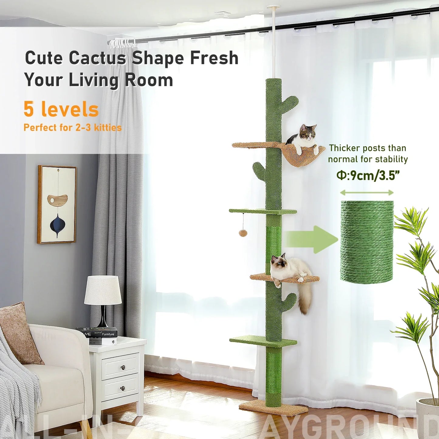5 Tier Cat Tree Tower with Scratching Posts & Hammock