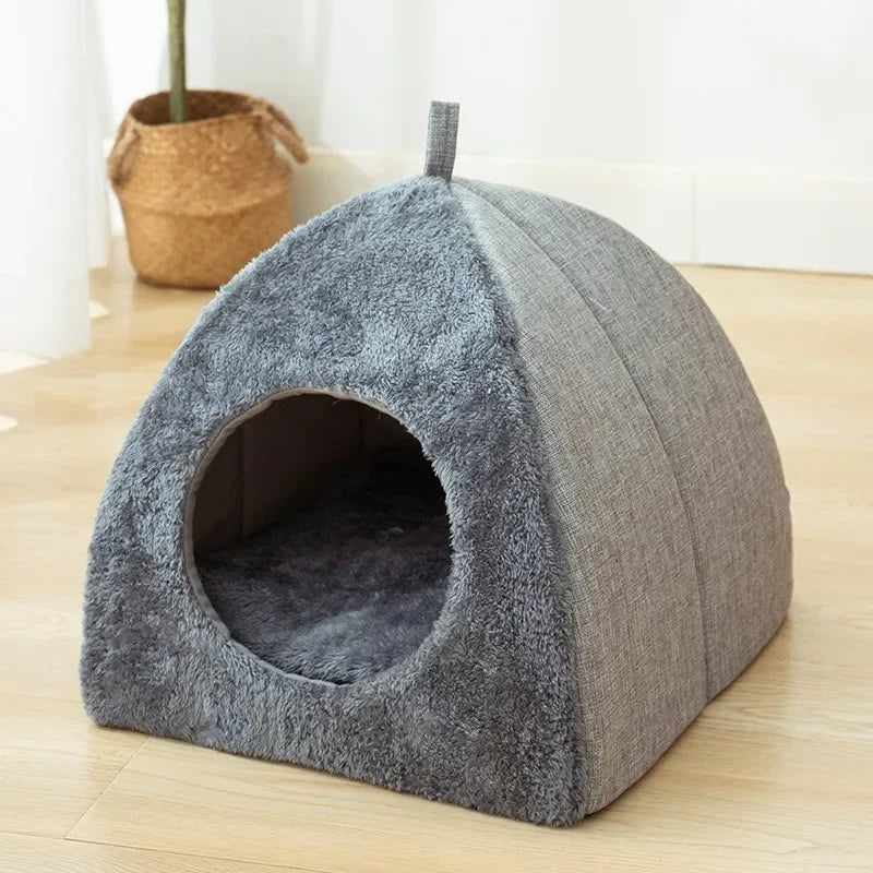 Heated Cat Bed - Self Warming Triangle Cat Cave for Indoor Pets