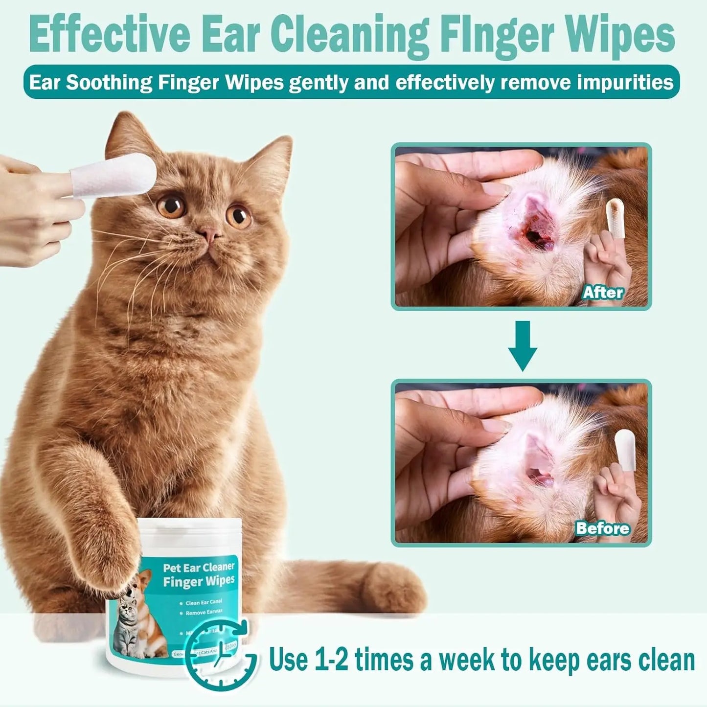 Pet Ear Wipes for Dogs & Cats - Easy Otic Cleaning