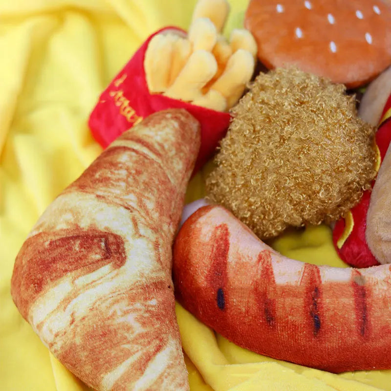 Plush Dog Toys - Squeaky Ice Cream, Fries & Hamburger Set