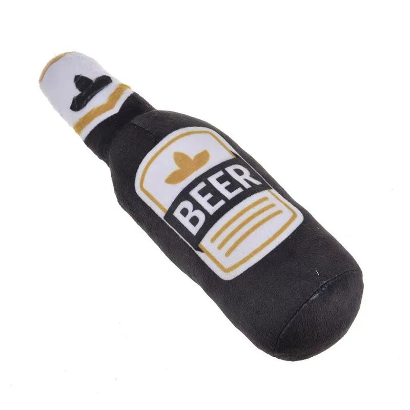 Plush Beer Bottle Dog Toy - Squeaky, Bite-Resistant, Teeth Cleaning
