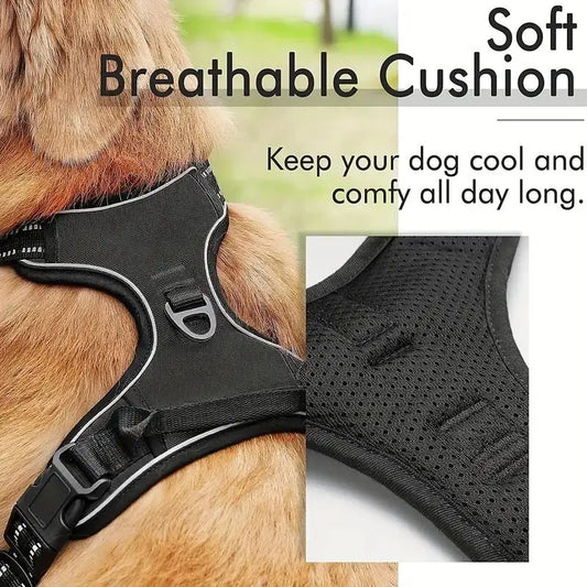 Heavy duty reflective service dog harness with front clip and easy control handle for large, small, and medium dogs