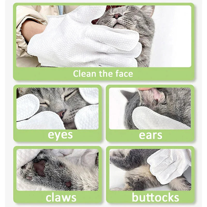 Pet Cleaning Gloves - Wash-Free Bath Wipes for Cats & Dogs