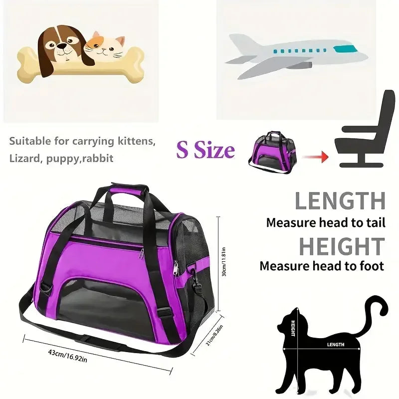 Portable Dog & Cat Travel Carrier - Breathable Mesh Pet Handbag