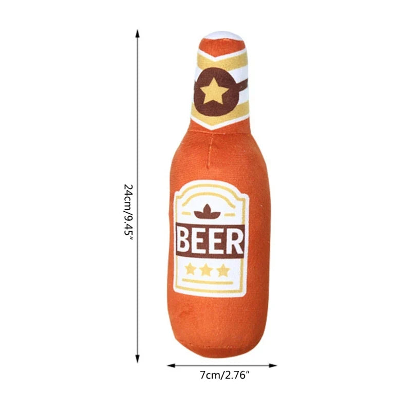 Plush Beer Bottle Dog Toy - Squeaky, Bite-Resistant, Teeth Cleaning