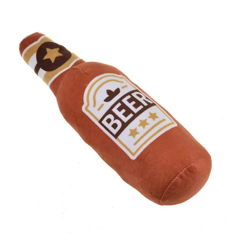 Plush Beer Bottle Dog Toy - Squeaky, Bite-Resistant, Teeth Cleaning