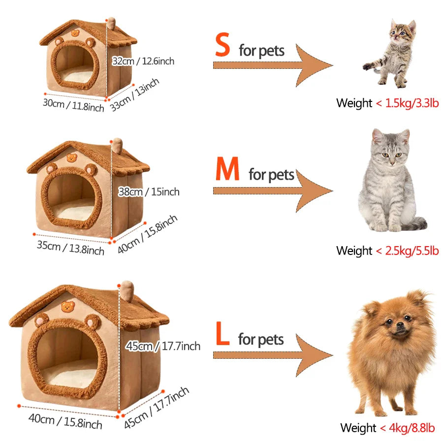 Foldable Pet House - Washable Bed for Small Dogs & Medium Cats