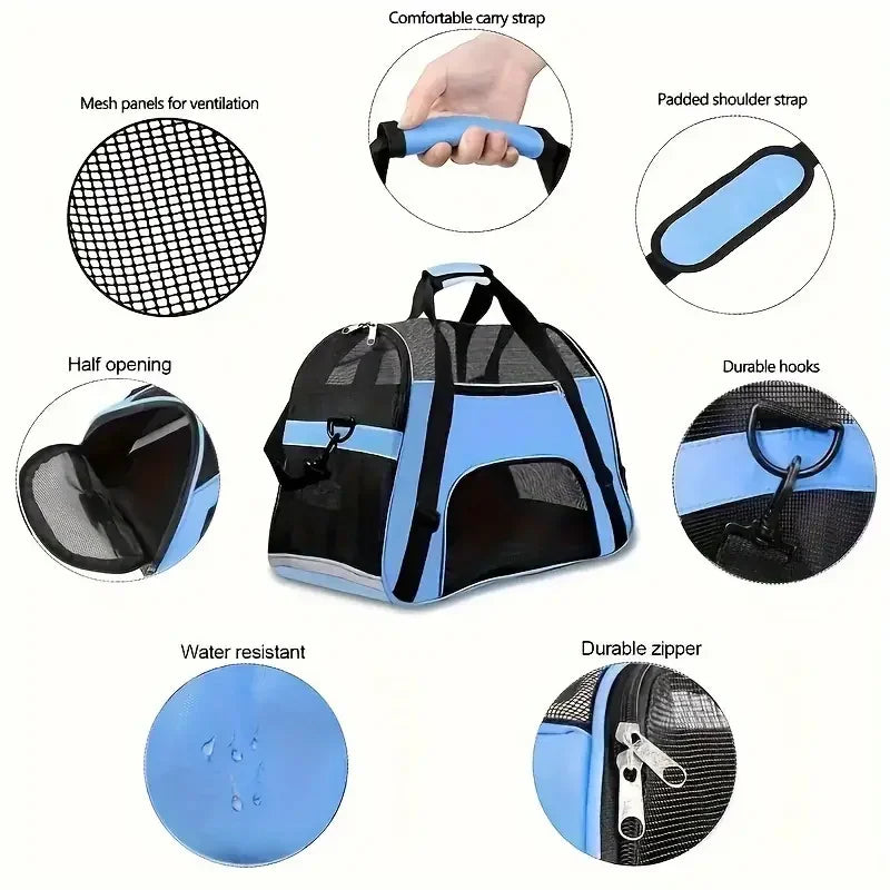 Portable Dog & Cat Travel Carrier - Breathable Mesh Pet Handbag
