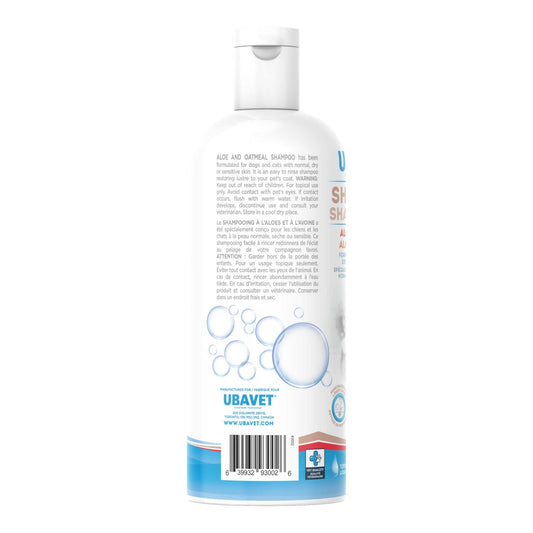 UBAVET Aloe and Oatmeal Shampoo for dogs and cats with gentle moisturizing formula for sensitive skin, 16.9 fl oz bottle