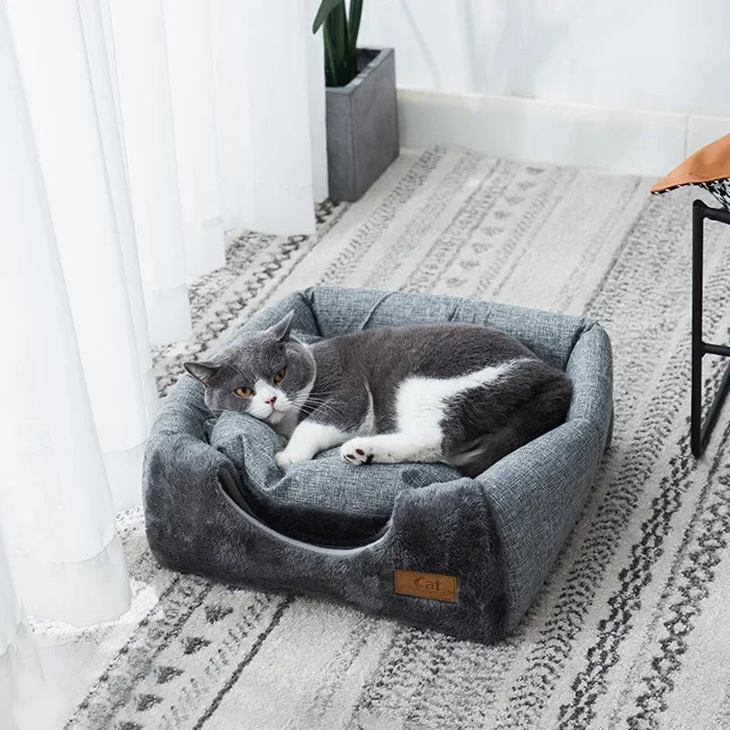 Heated Cat Bed - Self Warming Triangle Cat Cave for Indoor Pets