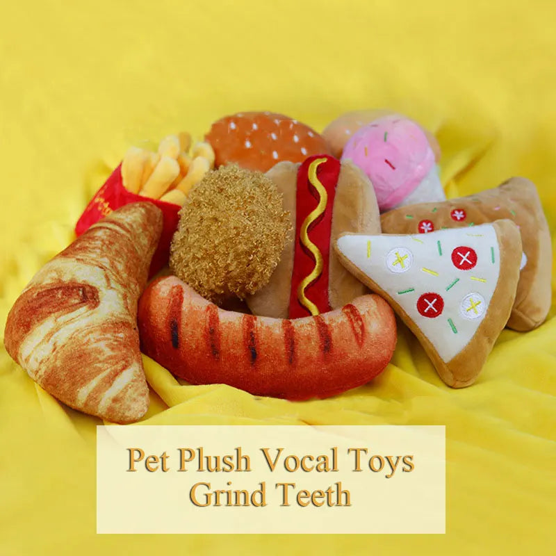 Plush Dog Toys - Squeaky Ice Cream, Fries & Hamburger Set