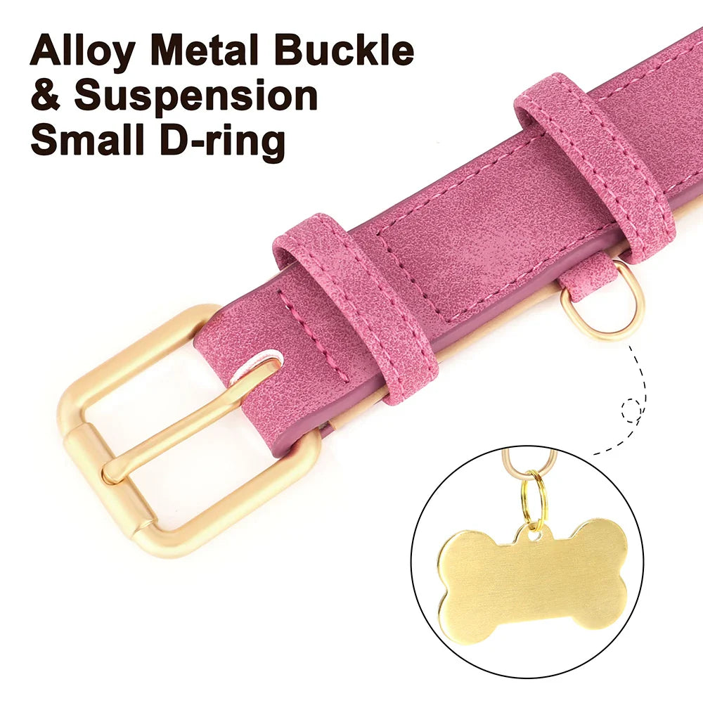 Personalized PU Leather Dog Collar with Custom Engraved ID Tag