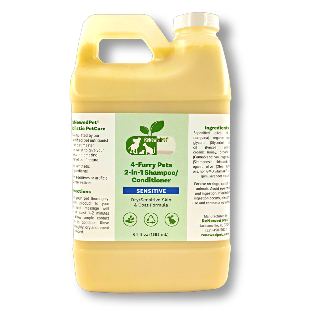 4-Furry Pets Sensitive Shampoo and Conditioner for dry, sensitive pet skin and coat, natural organic formula, 64 oz bottle