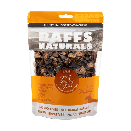BAFFS NATURALS Lamb Lung Training Bites 7oz bag of all-natural, high-protein crunchy dog treats