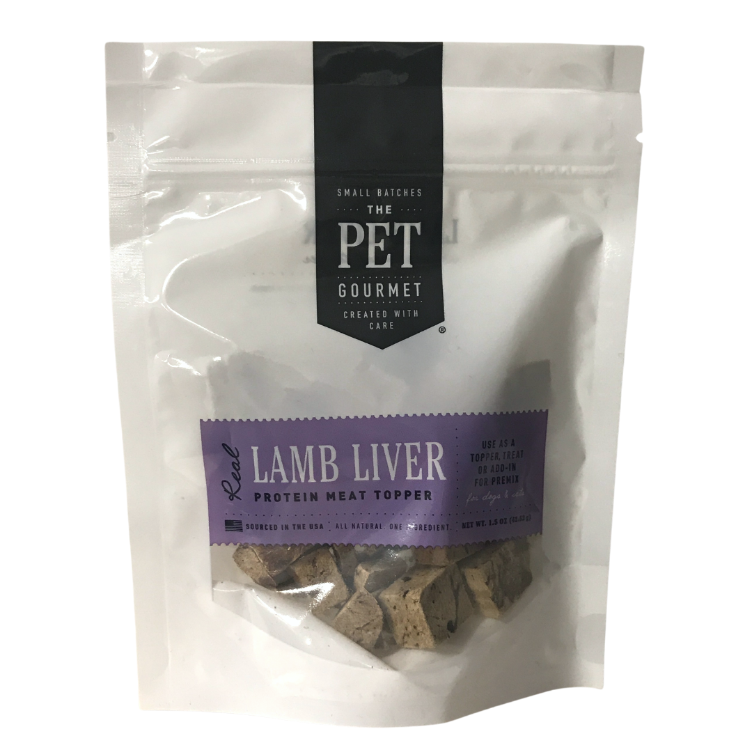 Freeze dried lamb liver dog protein meat topper in resealable pouch