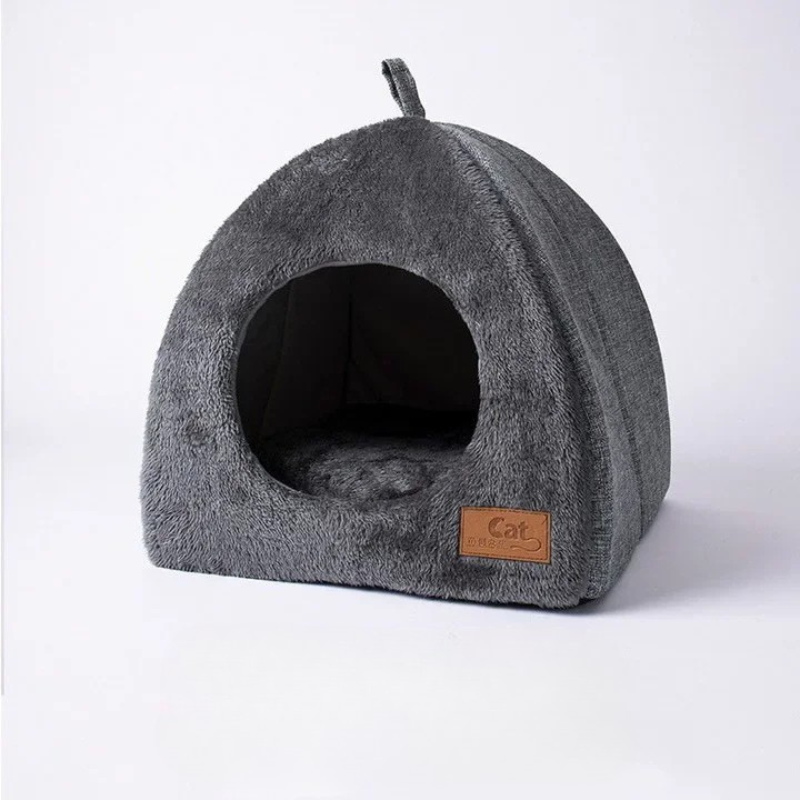 Heated Cat Bed - Self Warming Triangle Cat Cave for Indoor Pets