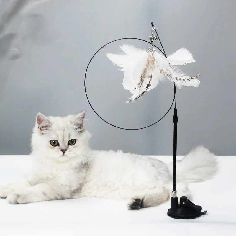 Cat Teaser Stick with Suction Cup – Long-Lasting Feather Wand Toy