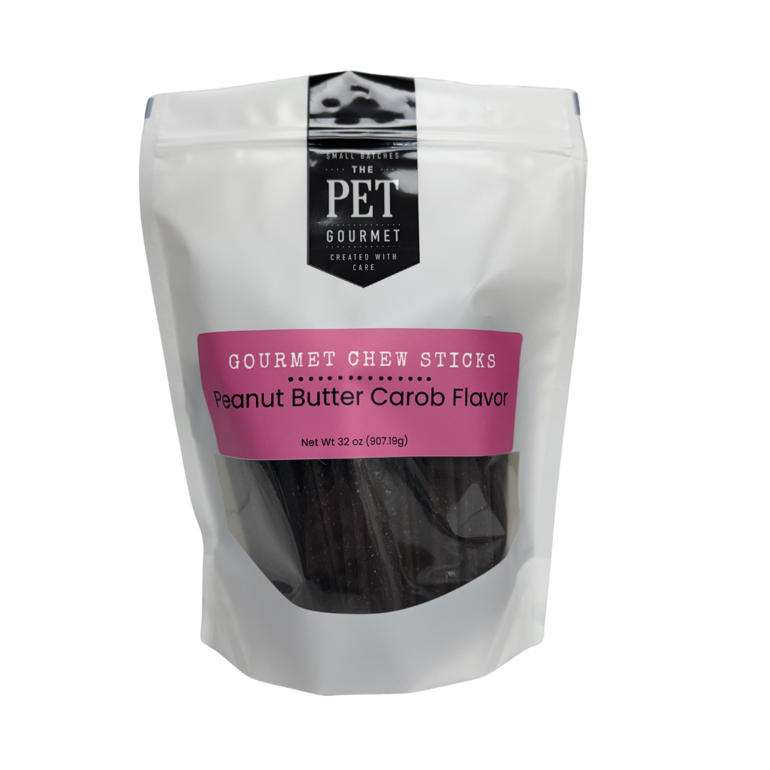 Peanut Butter Carob Chews dog treats in resealable bag for dental health
