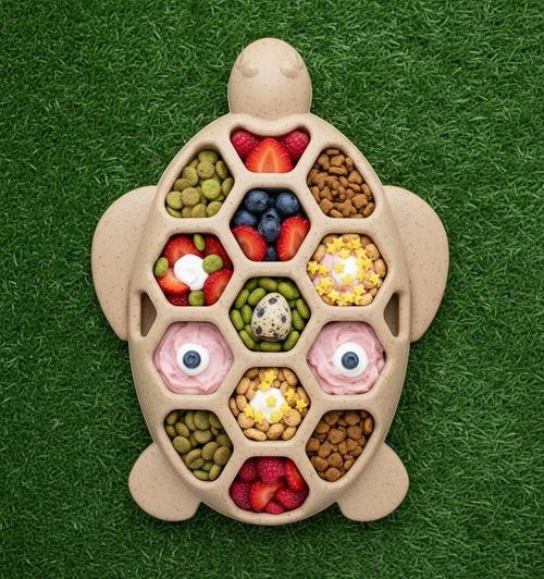 Turtle-shaped nylon chew toy with treat compartments for dog enrichment and power chewers