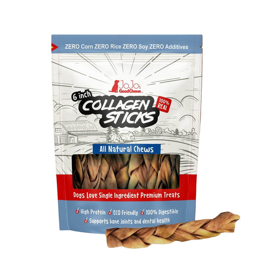 All-Natural Braided Collagen Sticks dog treats for joint, skin, and coat health, 6-inch, 4-pack
