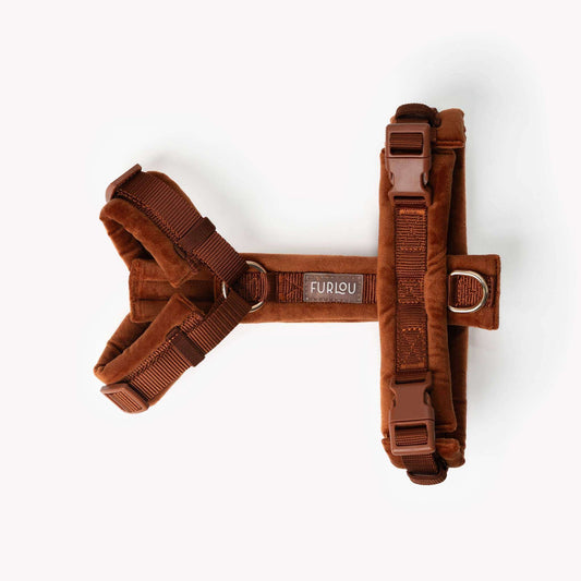 Clay velvet dog harness with gold hardware