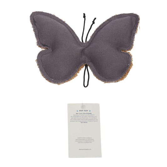 Butterfly-shaped dog chew toy made of natural canvas and jute for small to medium dogs