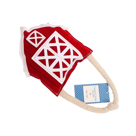 Country Living faux leather red barn dog chew toy made from repurposed materials