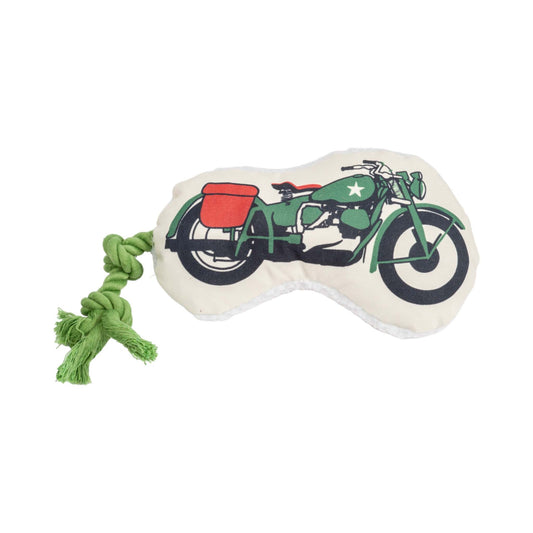 Country Living Retro Army Motorcycle plush dog toy with squeaker and crinkle paper