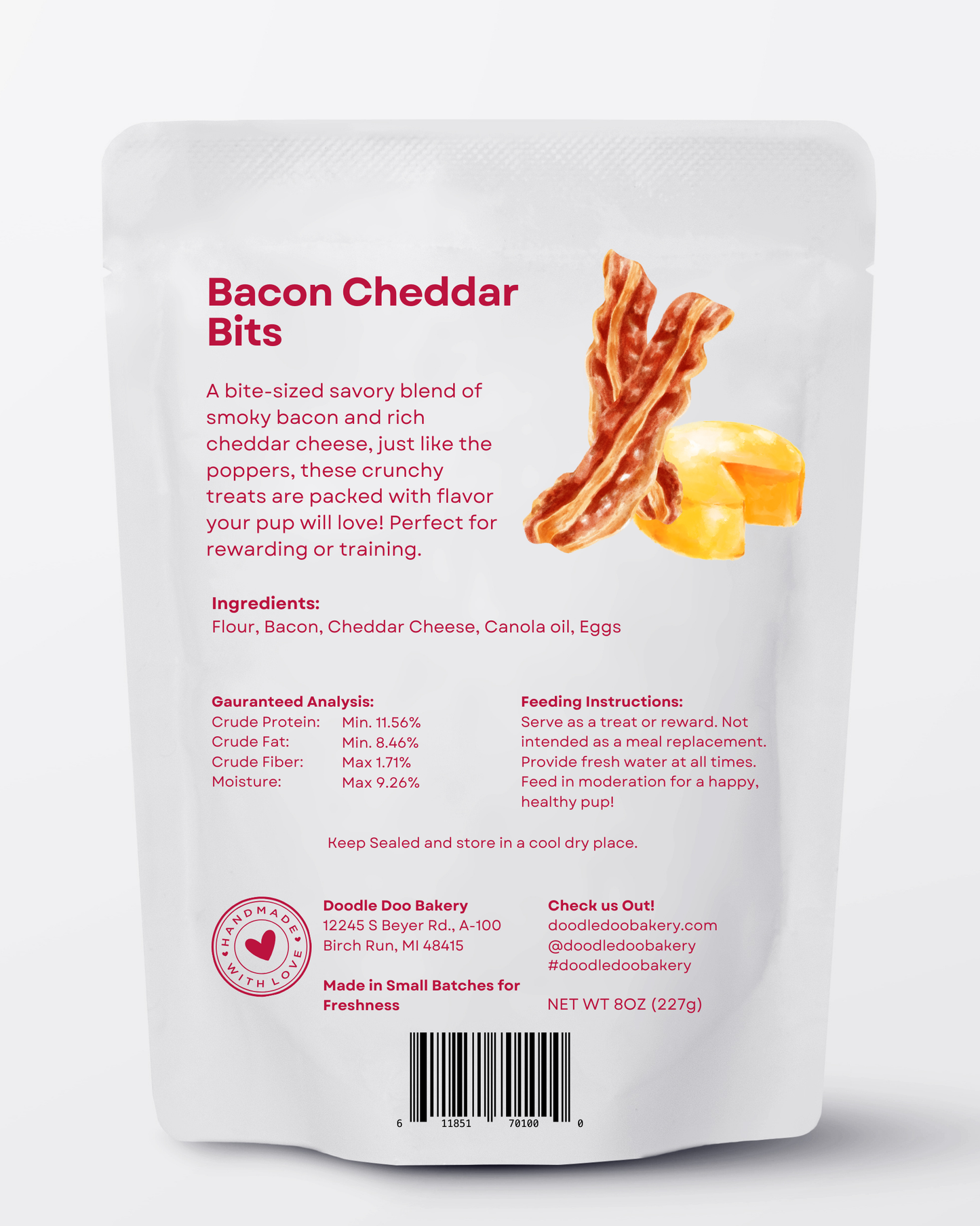 Homemade Dog Treats - ๐ฅ Bacon Cheddar Bits Treat 1/2lb