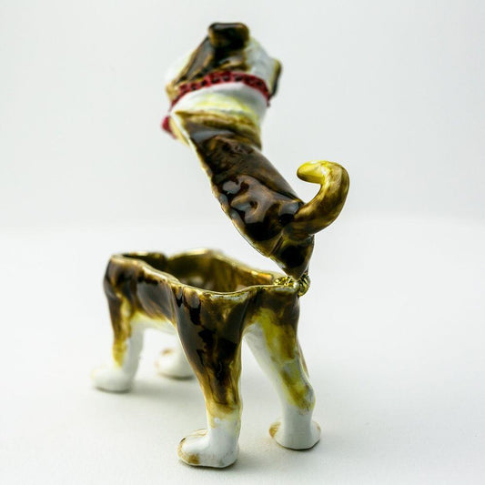 Hand-painted French Bulldog Dog enamel trinket box adorned with Austrian crystals and 925 silver plating.