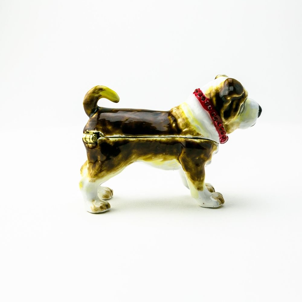 Hand-painted French Bulldog dog trinket box with Austrian crystals and 925 silver plating.