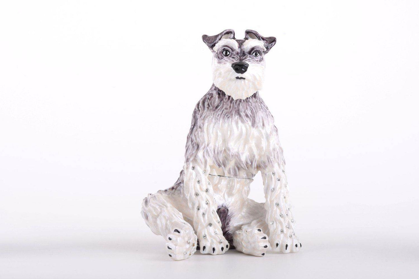 Enamel painted trinket box shaped like a large dog decorated with Austrian crystals and 24K gold plating