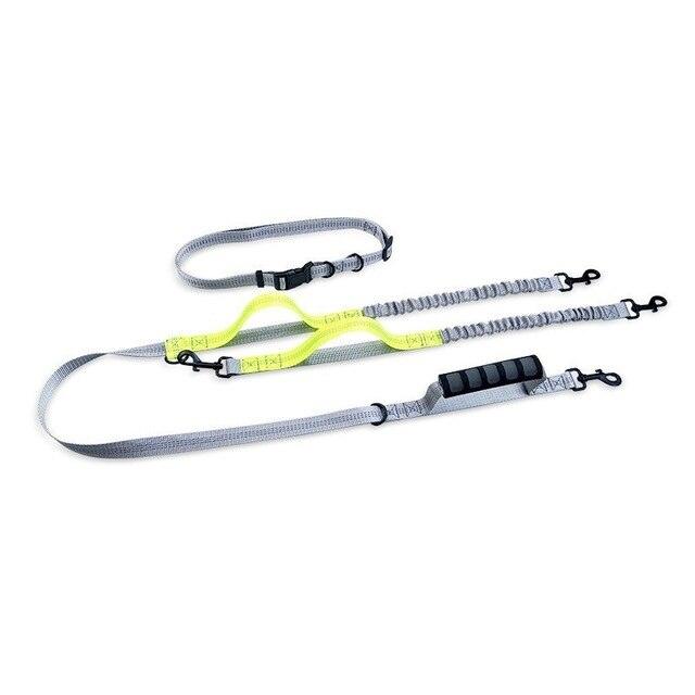 Handsfree bungee dog leash with adjustable waist belt and reflective stitching for safe walking and running