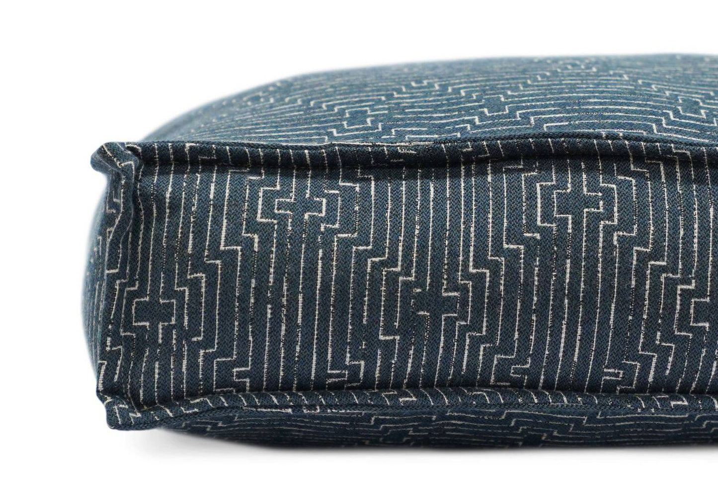 Navy diamond patterned Lounger Pet Bed in Midnight Malamute with plush support and tailored seams